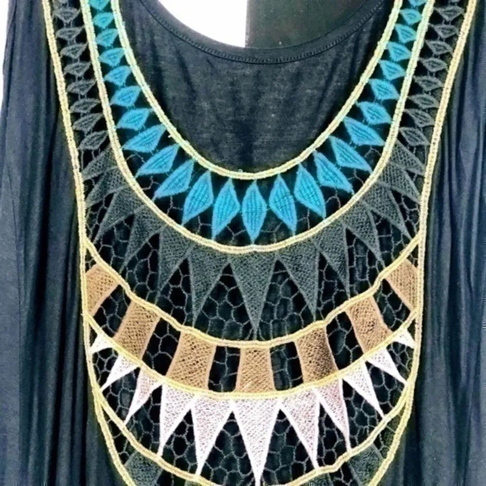 Black, Brown & turquosie embroidered Tank Top S
